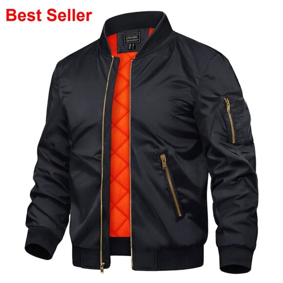 Bomber Jacket Full Zip Padded Windbreaker Casual Warm Winter Coat